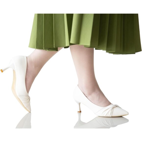 Women's Ivory Dress Shoes With Rhinestone Strap Stiletto Pointed Toe High Heels - Picture 4 of 5